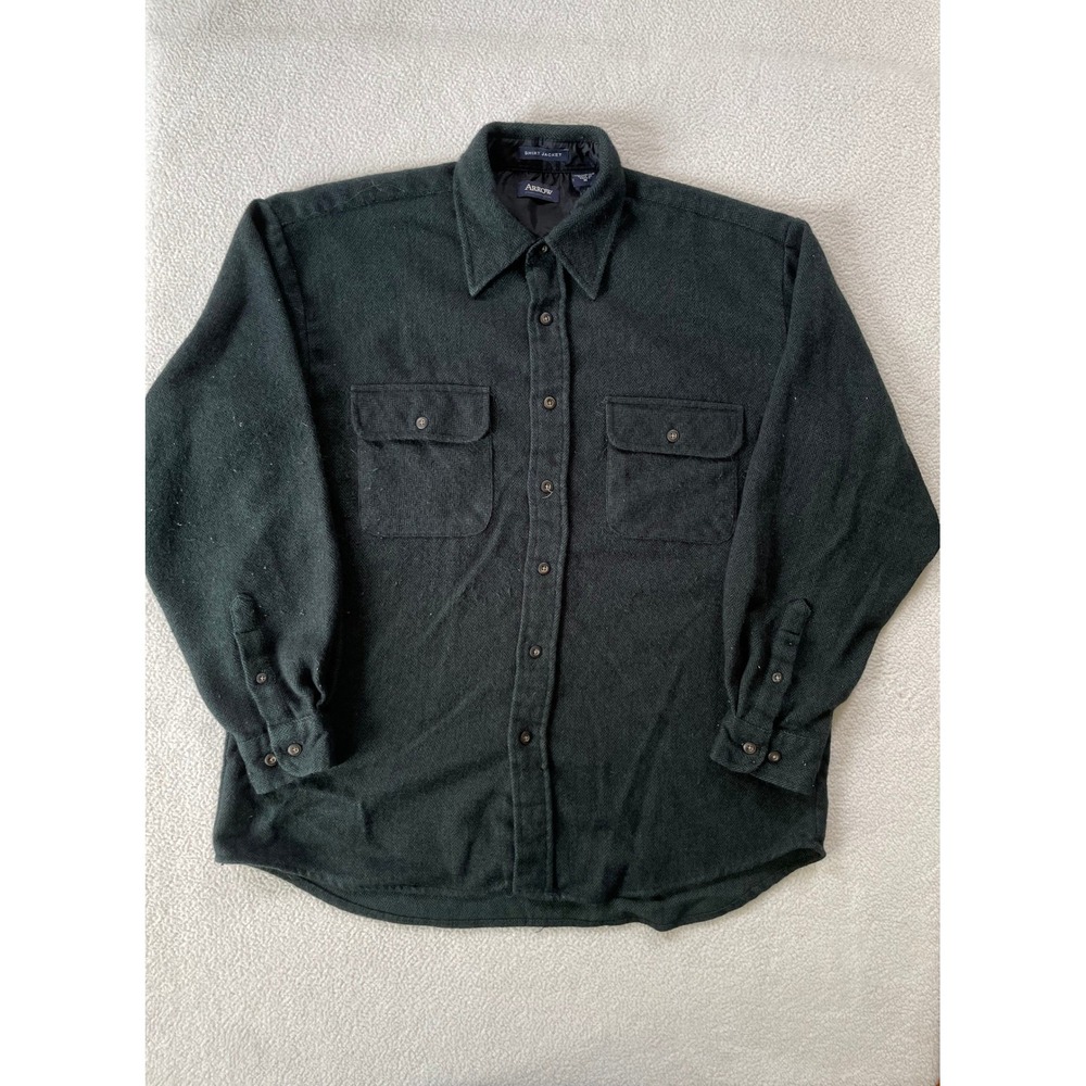 90s Vintage Arrow Mens Medium Shirt Jacket Green Herringbone Heavyweight Shacket